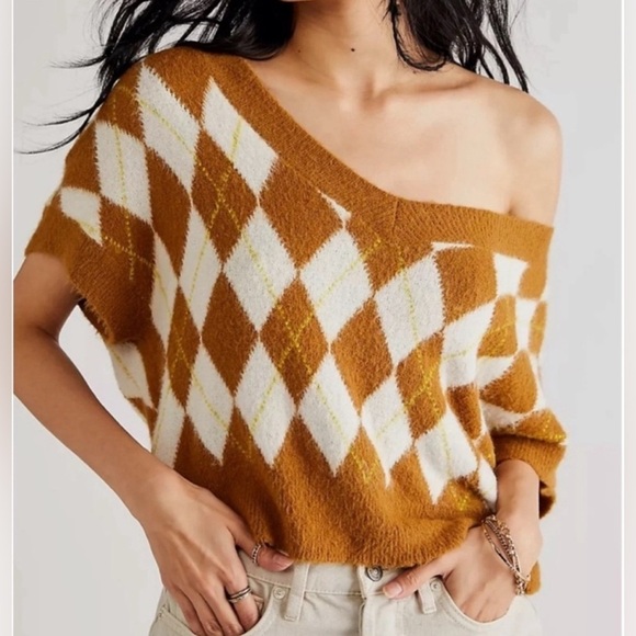 Free People Through the Motions argyle pattern sweater vest, brown cream size xs - Picture 11 of 11
